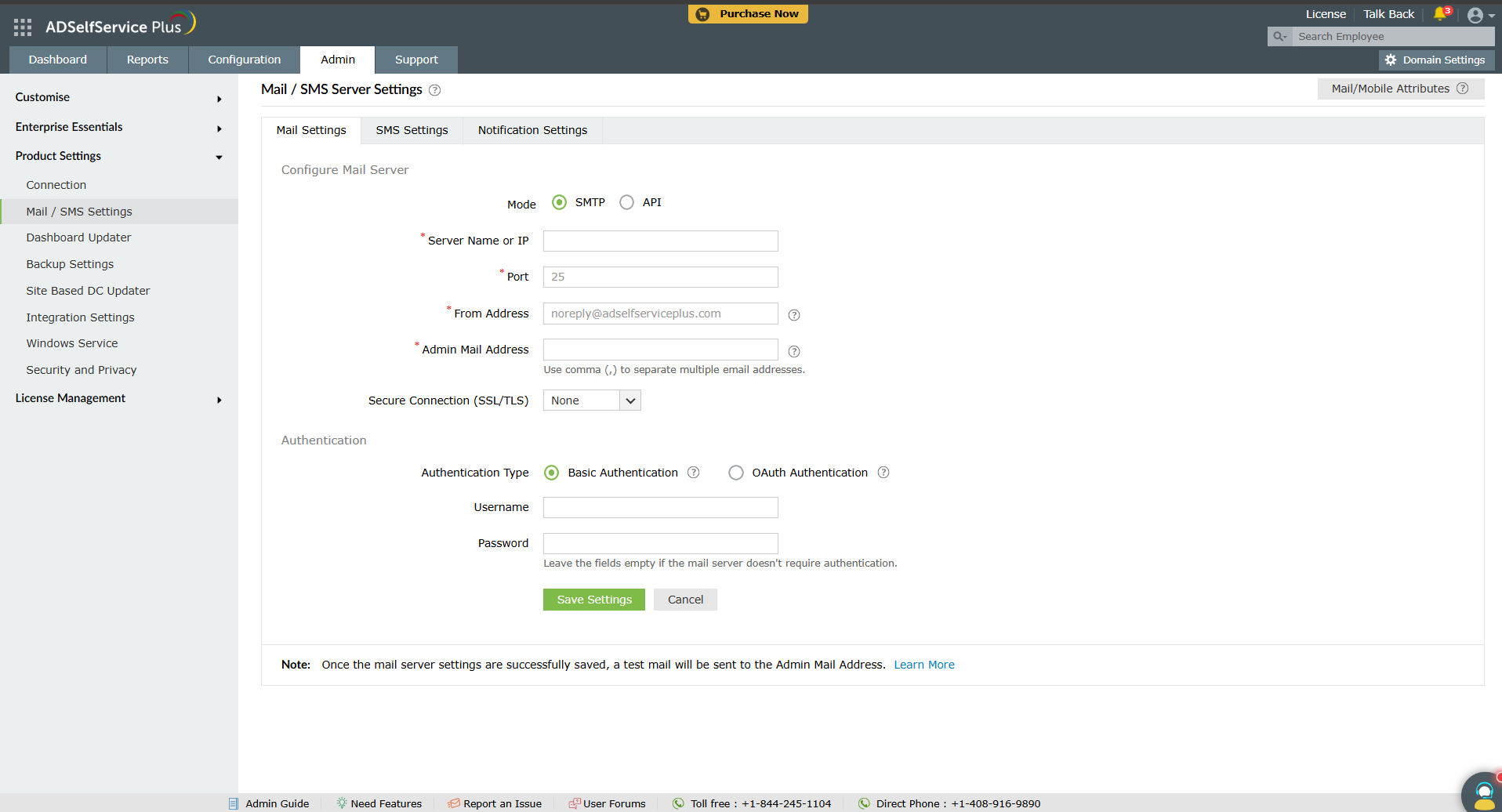 config_mail Mail server settings