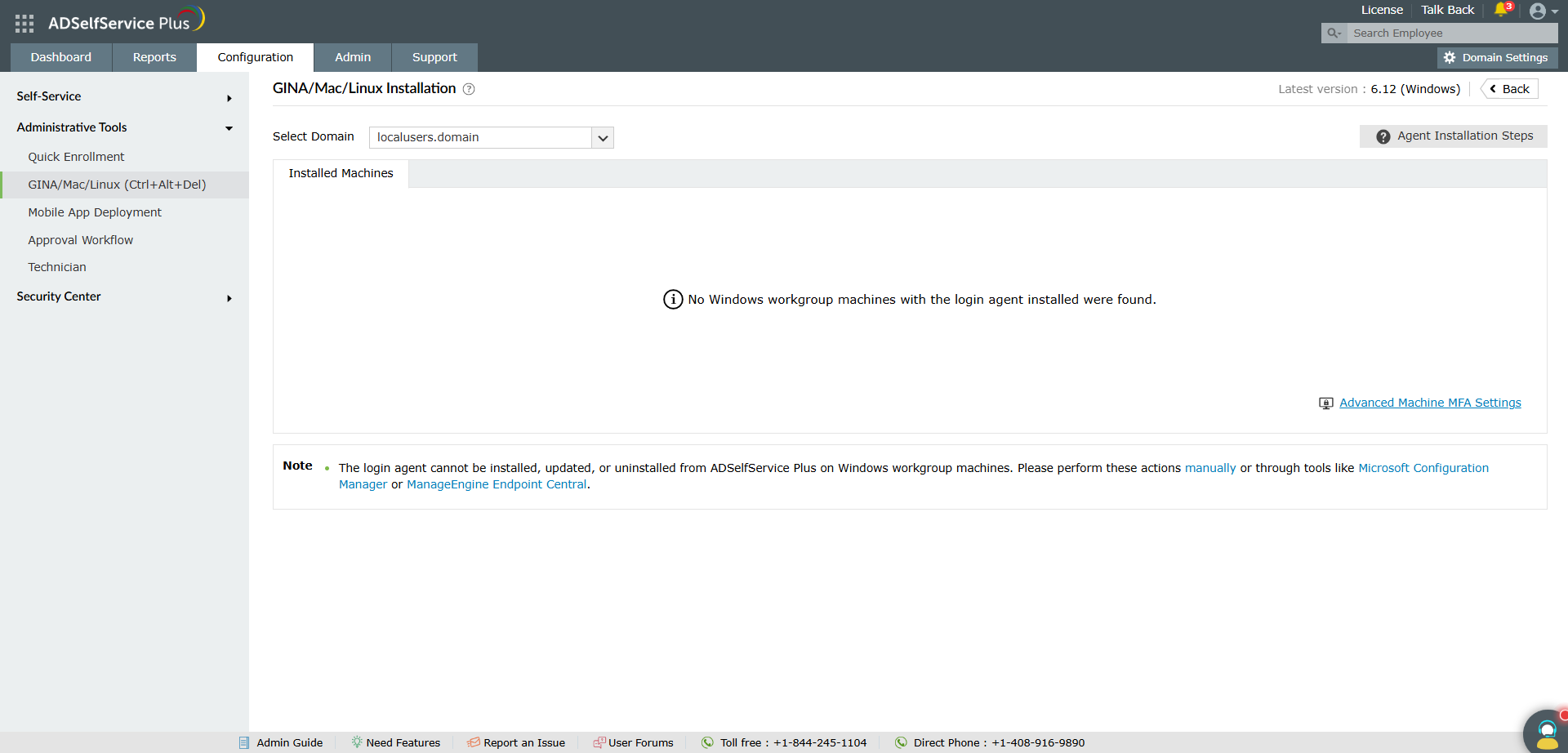 Machines on which the login agent is installed for local user MFA in ADSelfService Plus