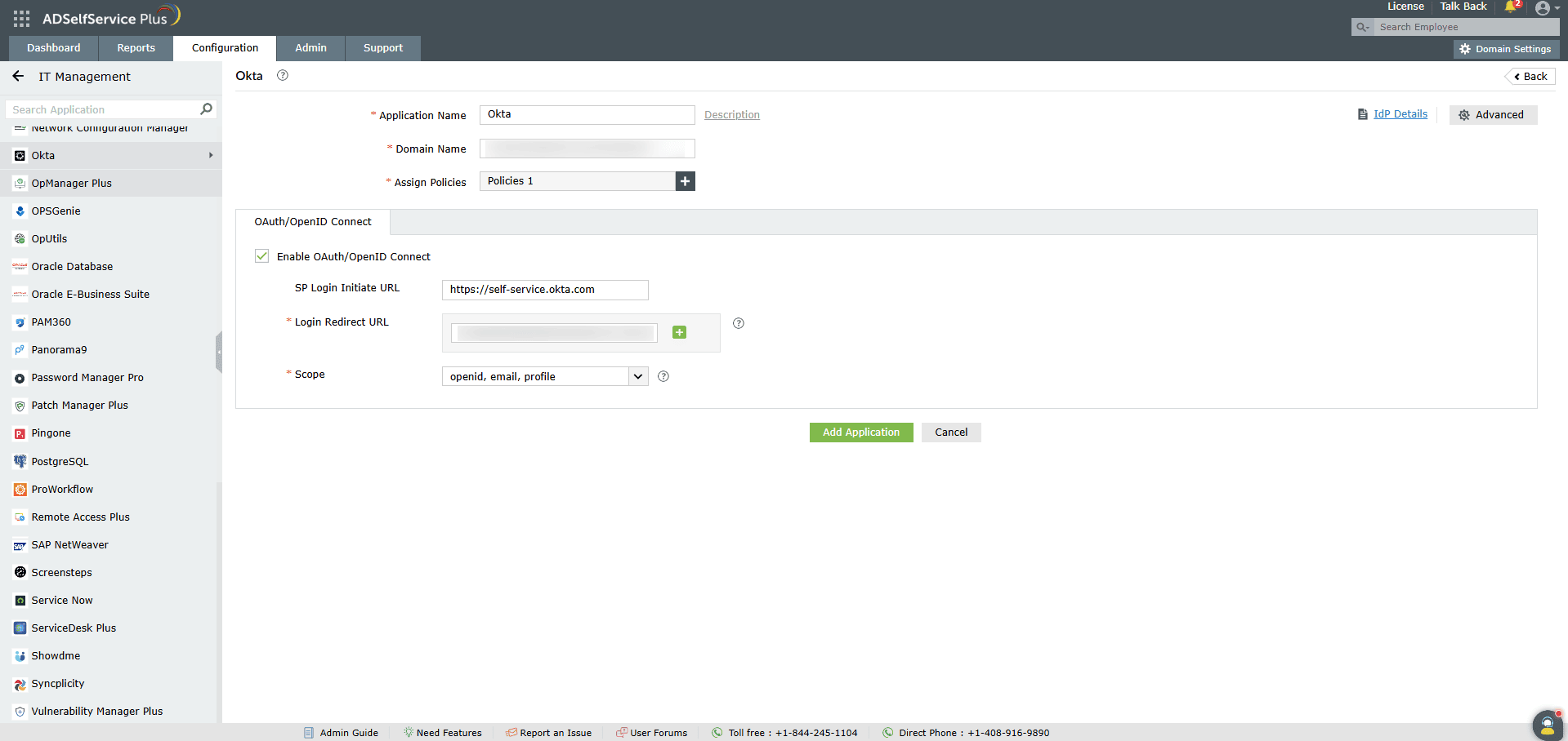 Configuring SSO for Okta in ADSelfService Plus