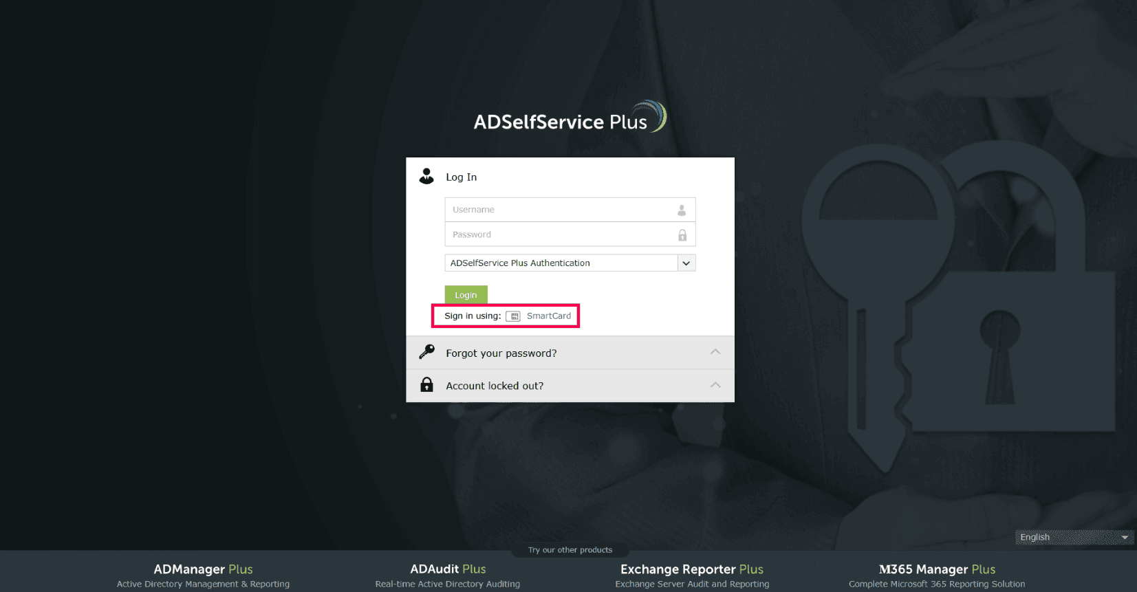 Passwordless logins to the ADSelfService Plus portal using smart cards.